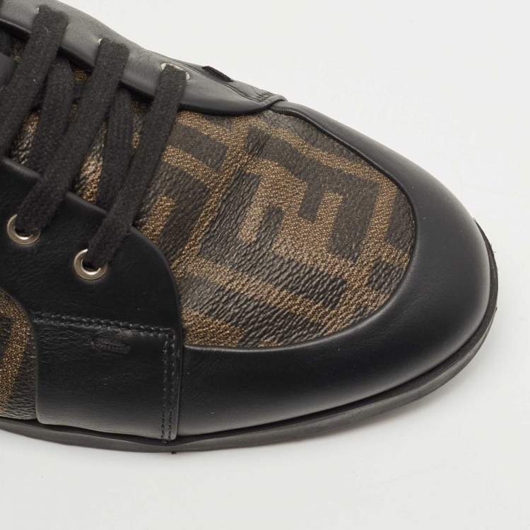 Pre Owned Fendi Brown/Black Zucca Canvas and Leather Low Top Sneakers Size 46