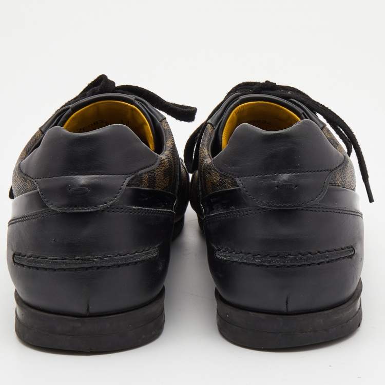 Pre Owned Fendi Brown/Black Zucca Canvas and Leather Low Top Sneakers Size 45