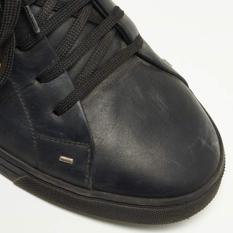 Pre Owned Fendi Black/Yellow Leather Monster Eye Low Top Sneakers Size 41