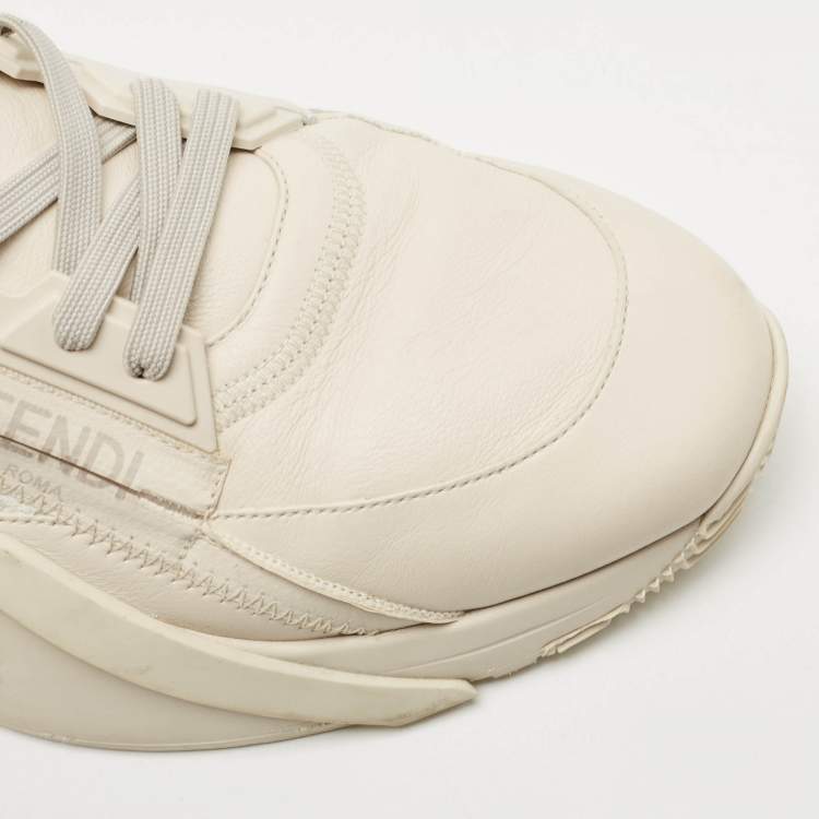 Pre Owned Fendi Tow Tone Leather and Zucca Canvas Flow Sneakers Size 45