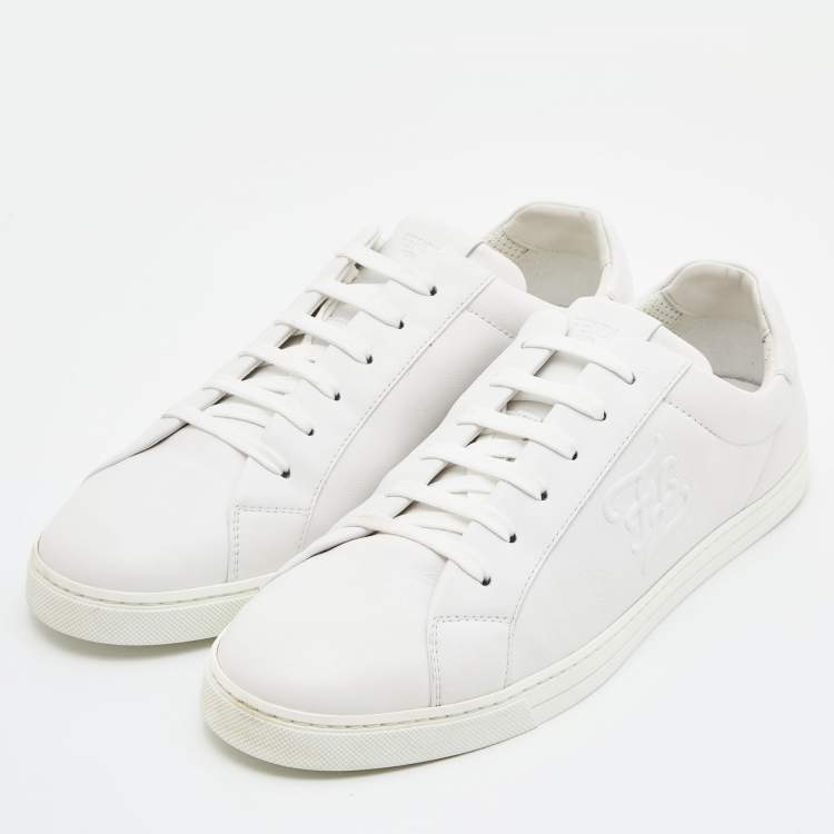 Pre Owned Fendi White Leather Lace Up Sneakers Size 43.5