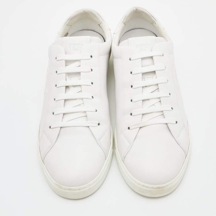 Pre Owned Fendi White Leather Lace Up Sneakers Size 43.5