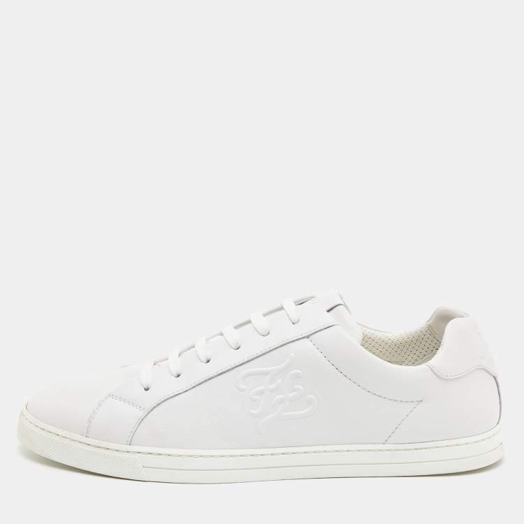 Pre Owned Fendi White Leather Lace Up Sneakers Size 43.5