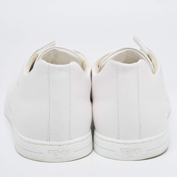 Pre Owned Fendi White/Brown Leather and Zucca Elastic Band Slip On Sneakers Size 45