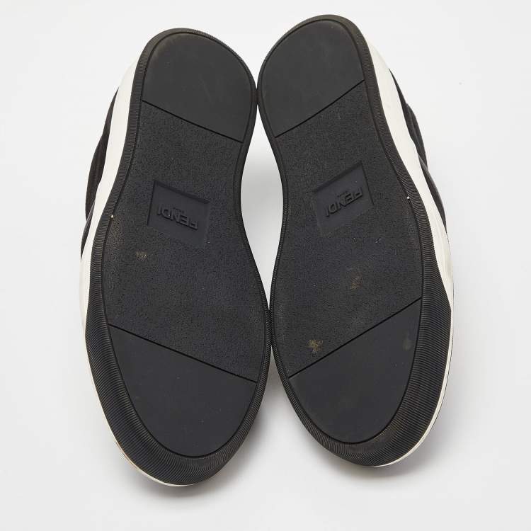 Pre Owned Fendi Black/Yellow Suede and Leather Monster Eyes Slip On Sneakers Size 44