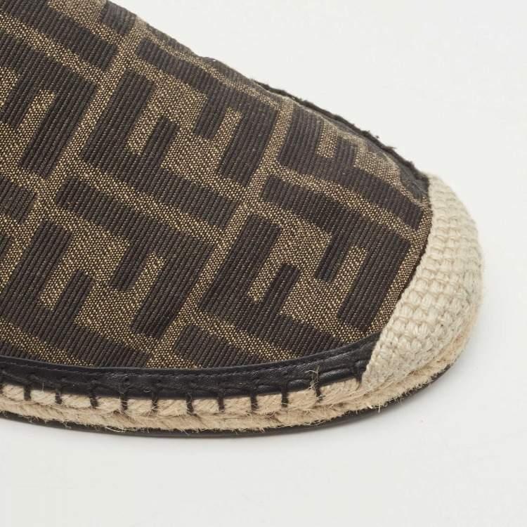 Pre Owned Fendi Brown/Black Zucca Canvas And Leather Espadrilles Size 42