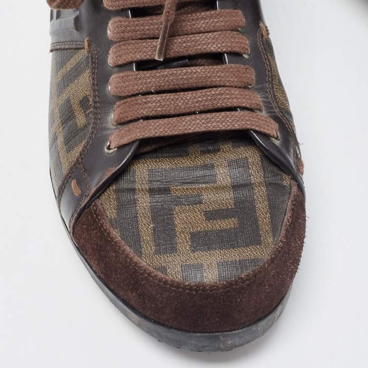 Pre Owned Fendi Brown Zucca Canvas and Leather Low Top Sneakers Size 40