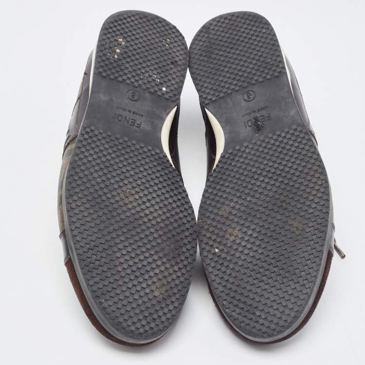 Pre Owned Fendi Brown Zucca Canvas and Leather Low Top Sneakers Size 40