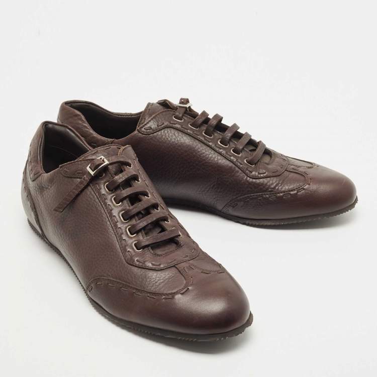 Pre Owned Fendi Brown Leather Lace Up Lace Up Sneakers Size 45