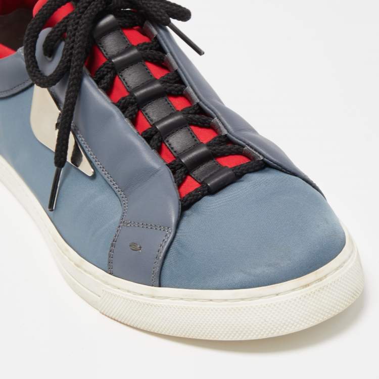 Pre Owned Fendi Grey Leather and Nylon Monster Eye Sneakers Size 43