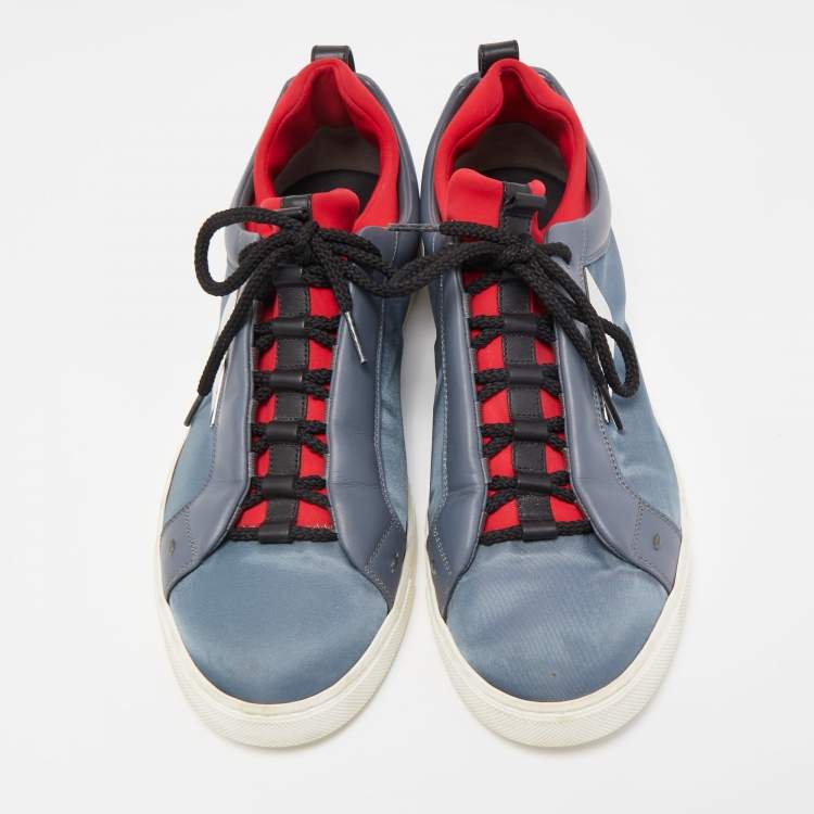 Pre Owned Fendi Grey Leather and Nylon Monster Eye Sneakers Size 43