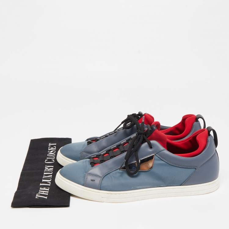 Pre Owned Fendi Grey Leather and Nylon Monster Eye Sneakers Size 43