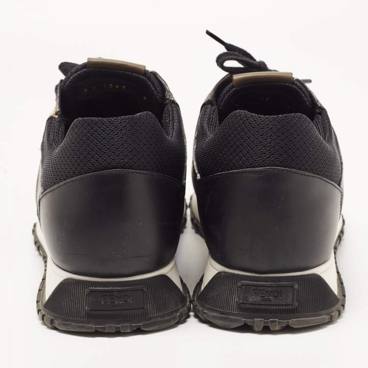 Pre Owned Fendi Black Mesh and Camouflage Leather Low Top Sneakers Size 42