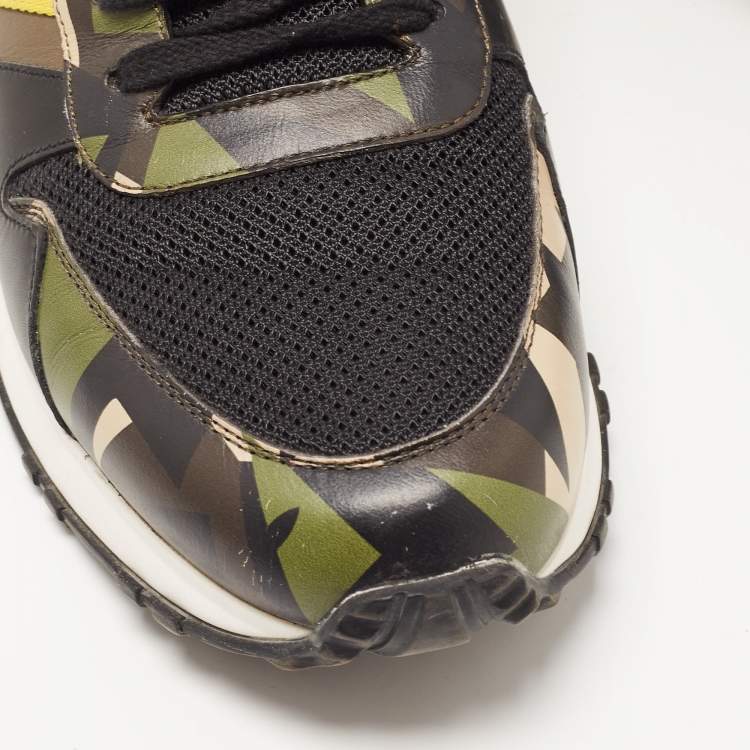 Pre Owned Fendi Black Mesh and Camouflage Leather Low Top Sneakers Size 42