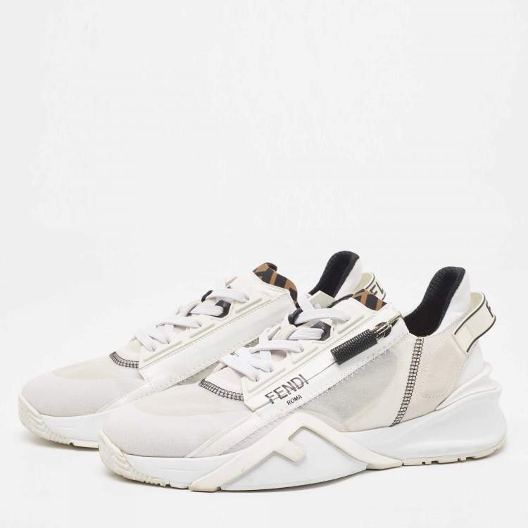 Pre Owned Fendi White Mesh and Suede Flow Sneakers Size 40