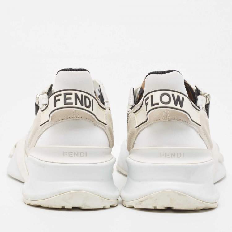 Pre Owned Fendi White Mesh and Suede Flow Sneakers Size 40