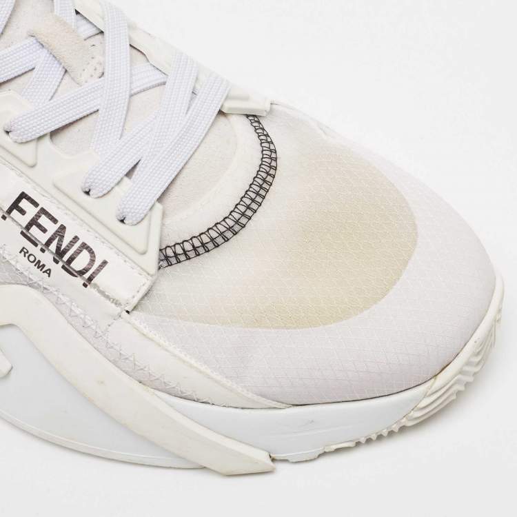 Pre Owned Fendi White Mesh and Suede Flow Sneakers Size 40