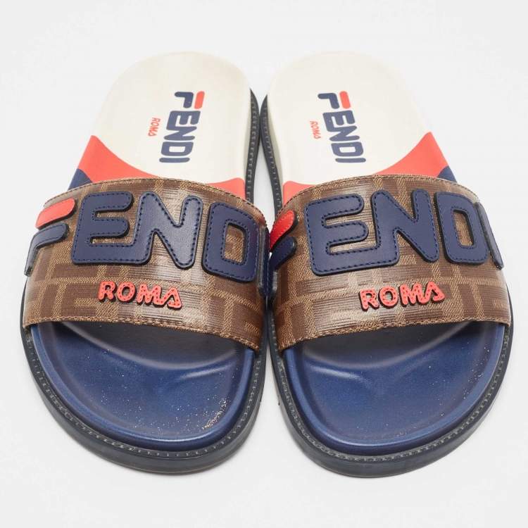 Pre Owned Fendi x Fila Mania Brown FF Logo Coated Canvas Logo Applique Flats Size 41