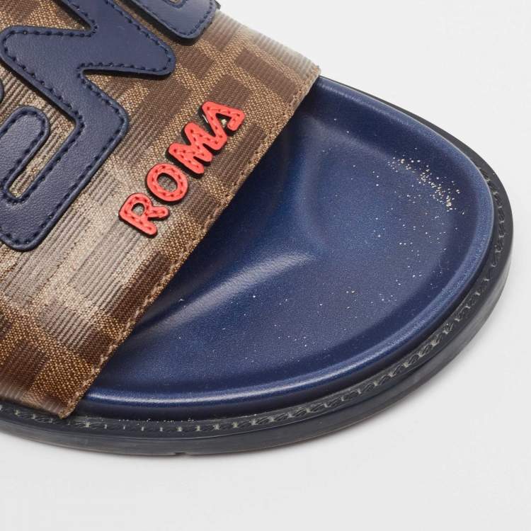 Pre Owned Fendi x Fila Mania Brown FF Logo Coated Canvas Logo Applique Flats Size 41