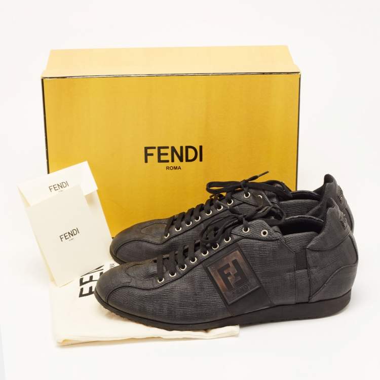 Pre Owned Fendi Black Coated Canvas F Logo Low Top Sneakers Size 42