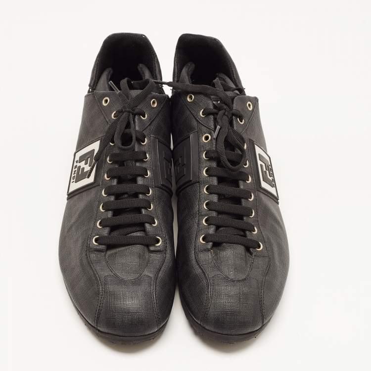 Pre Owned Fendi Black Coated Canvas F Logo Low Top Sneakers Size 42