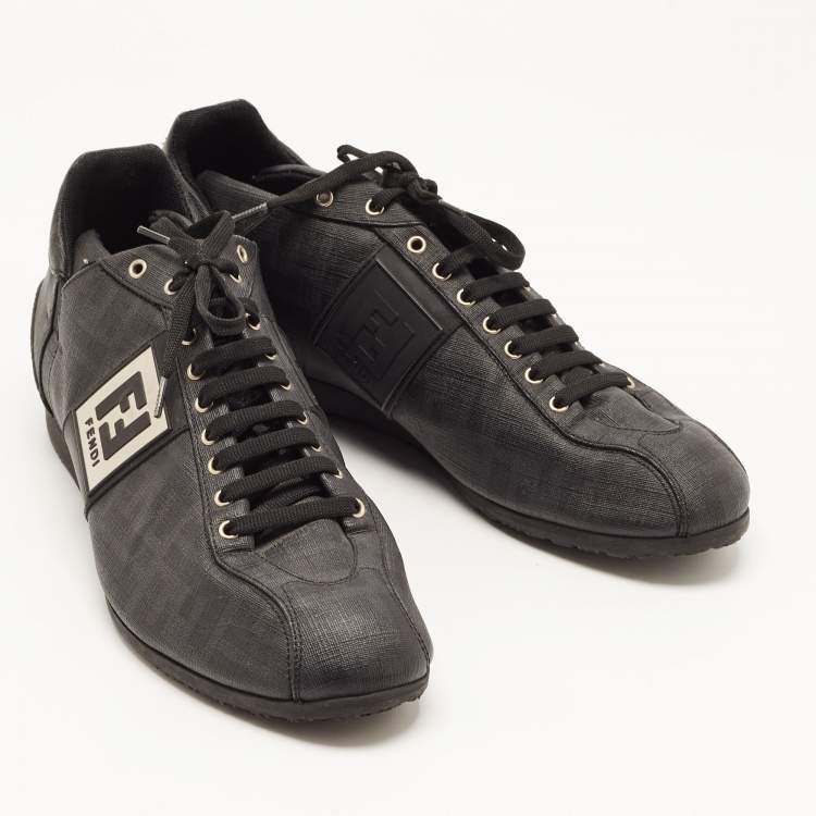 Pre Owned Fendi Black Coated Canvas F Logo Low Top Sneakers Size 42