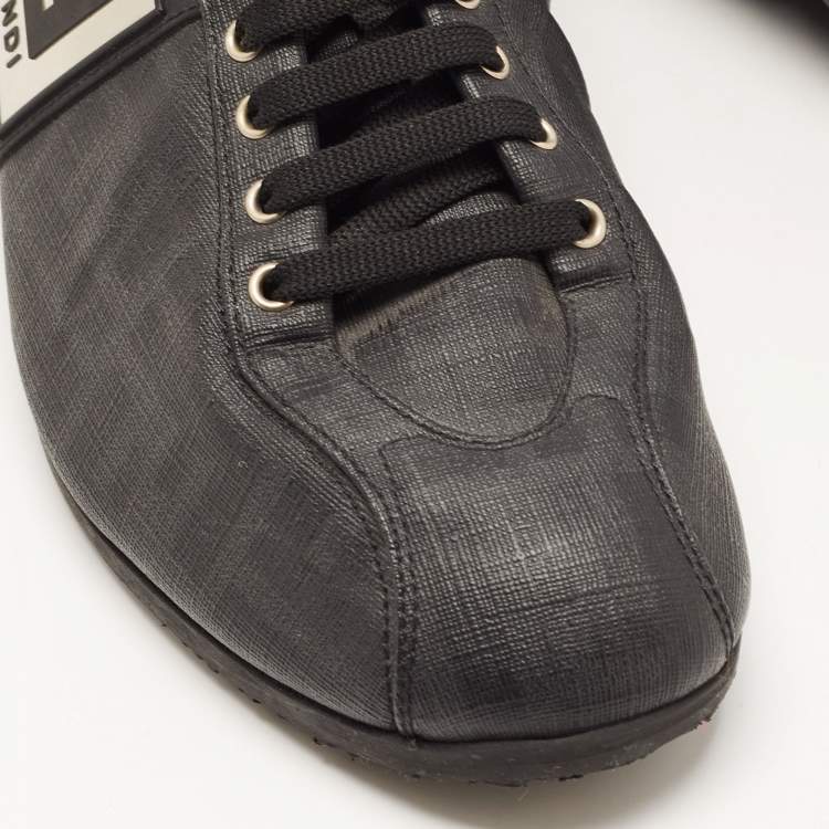 Pre Owned Fendi Black Coated Canvas F Logo Low Top Sneakers Size 42