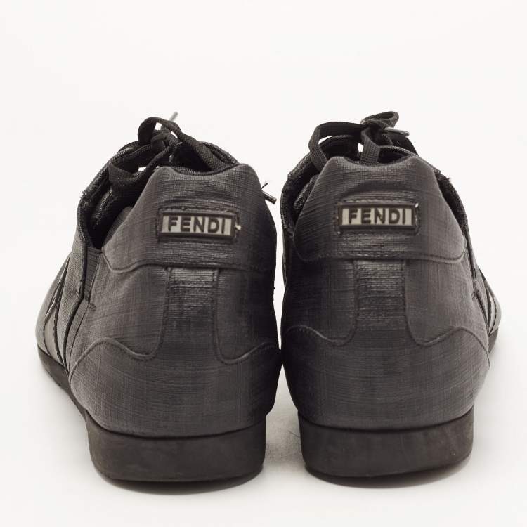 Pre Owned Fendi Black Coated Canvas F Logo Low Top Sneakers Size 42