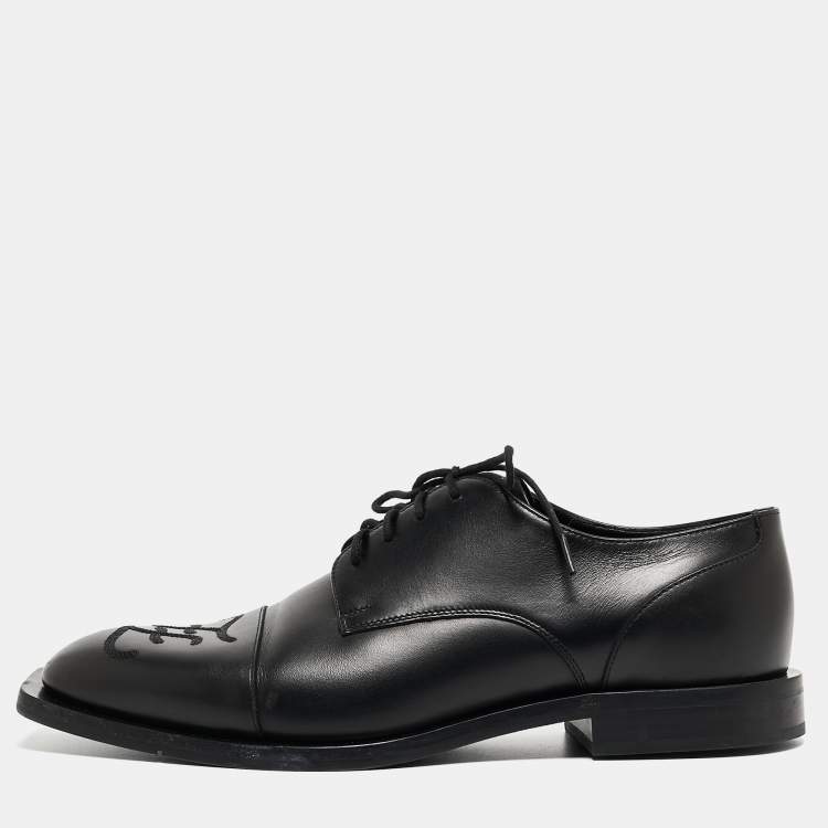 Pre Owned Fendi Black Leather FF Karligraphy Lace Up Derby Size 41.5