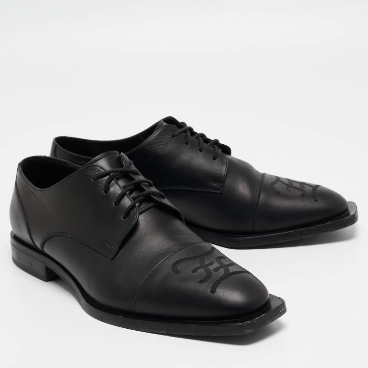 Pre Owned Fendi Black Leather Lace Up Derby Size 42