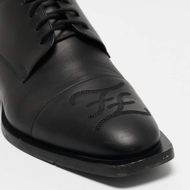 Pre Owned Fendi Black Leather Lace Up Derby Size 42