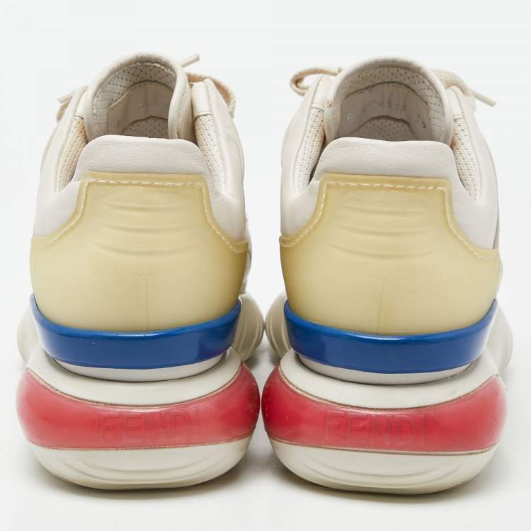 Pre Owned Fendi Off White Leather and Rubber Fendi Fila Mania Sneakers Size 39
