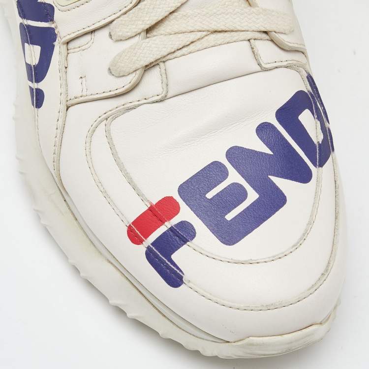 Pre Owned Fendi Off White Leather and Rubber Fendi Fila Mania Sneakers Size 39