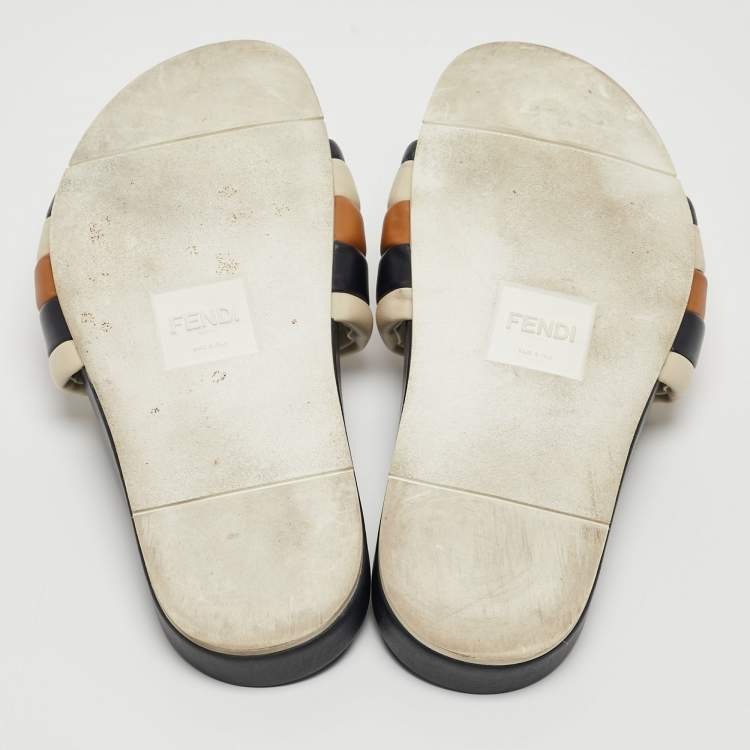 Pre Owned Fendi Multicolor Quilted Leather Flat Slides Size 42