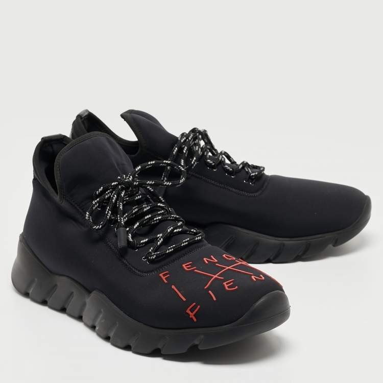 Pre Owned Fendi Black Neoprene Fiend Low Top Sneakers Size 41.5
