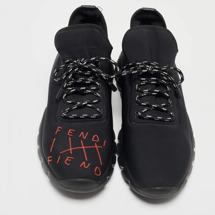 Pre Owned Fendi Black Neoprene Fiend Low Top Sneakers Size 41.5