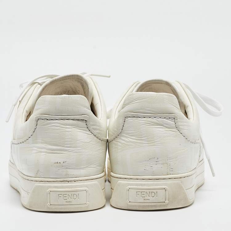 Pre Owned Fendi White Logo Print Leather Low Top Sneakers Size 45