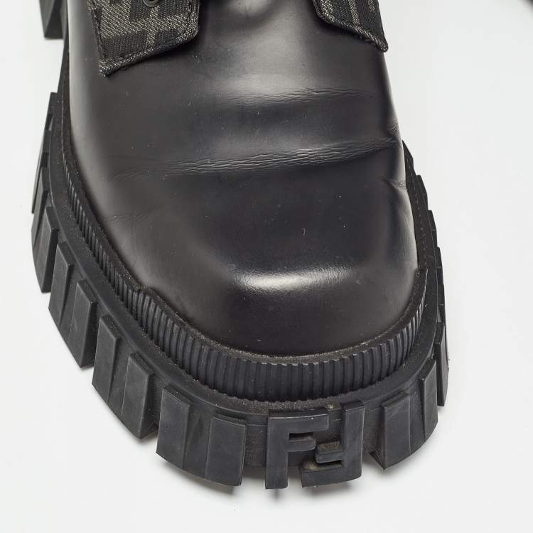 Pre Owned Fendi Black Leather and Canvas Ankle Boots Size 41