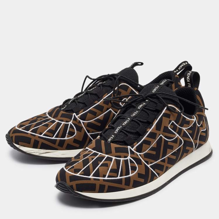 Pre Owned Fendi Brown/Black Zucca Fabric FFreedom Sneakers Size 41