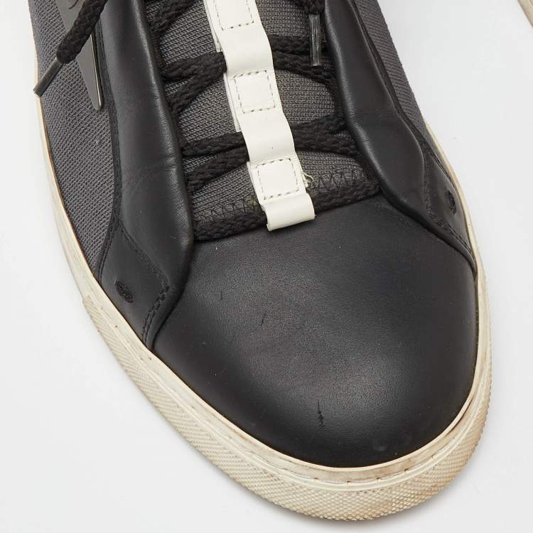 Pre Owned Fendi Black/Grey Leather and Nylon Monster Eye Low Top Sneakers Size 43