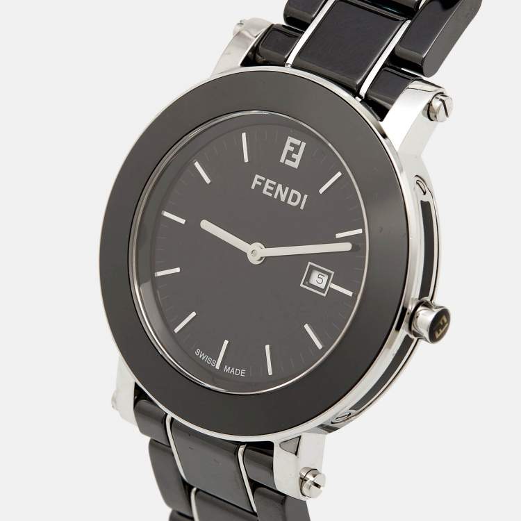Pre Owned Fendi Black Ceramic Stainless Steel Orologi 6400G Women's Wristwatch 38 mm