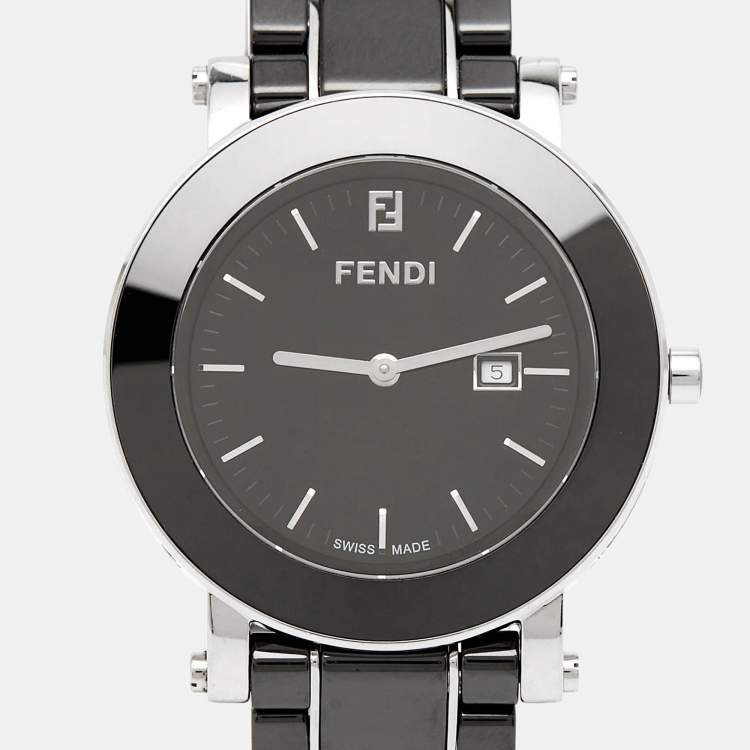 Pre Owned Fendi Black Ceramic Stainless Steel Orologi 6400G Women's Wristwatch 38 mm