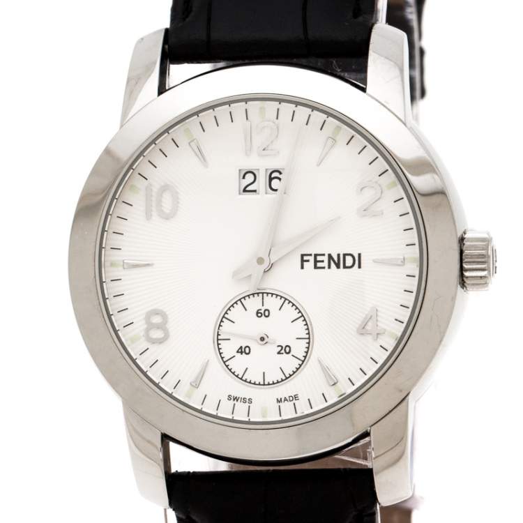 Pre Owned Fendi White Stainless Steel Orologi 2100G Men's Wristwatch 36 mm