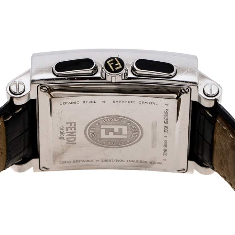 Pre Owned Fendi Black Stainless Steel Ceramic Quadro 6500G Men's Wristwatch 39 mm