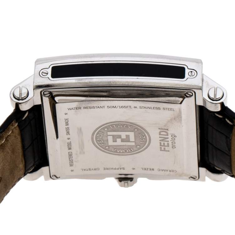Pre Owned Fendi Black Stainless Steel Ceramic Quadro 6500G Men's Wristwatch 39 mm