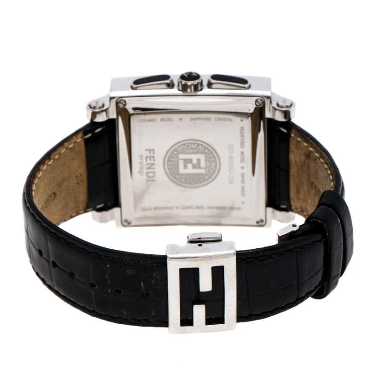 Pre Owned Fendi Black Stainless Steel Ceramic Quadro 6500G Men's Wristwatch 39 mm