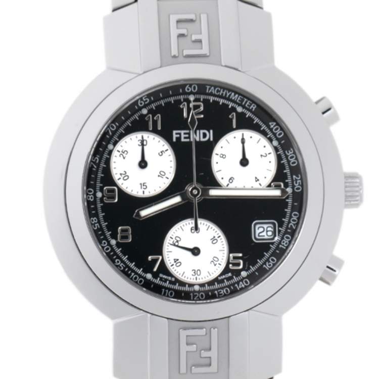 Pre Owned Fendi Black Stainless Steel Orologi 4500G Chronograph Men's Wristwatch 39 mm