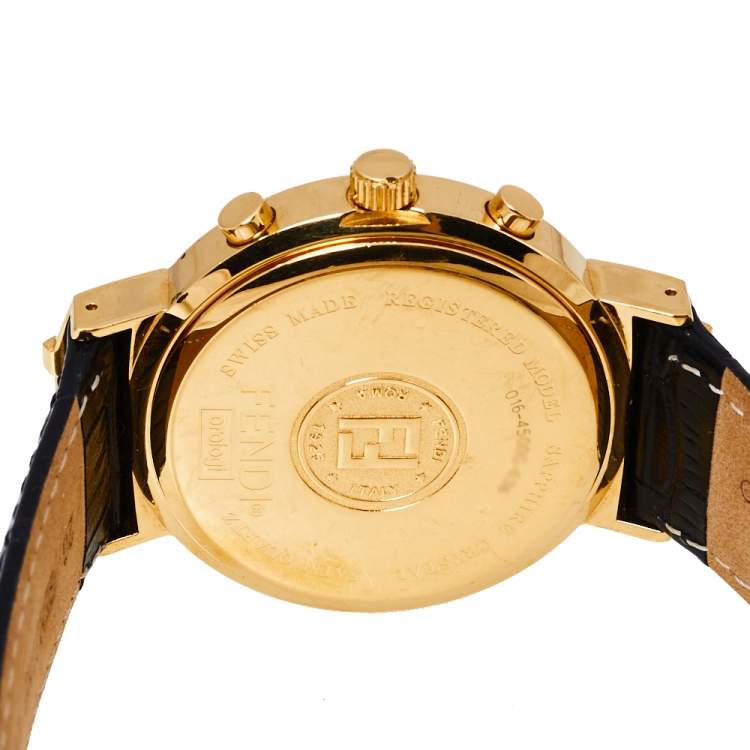 Pre Owned Fendi Black Gold Plated Stainless Steel Leather Orologi 4500G Chronograph Men's Wristwatch 39 mm