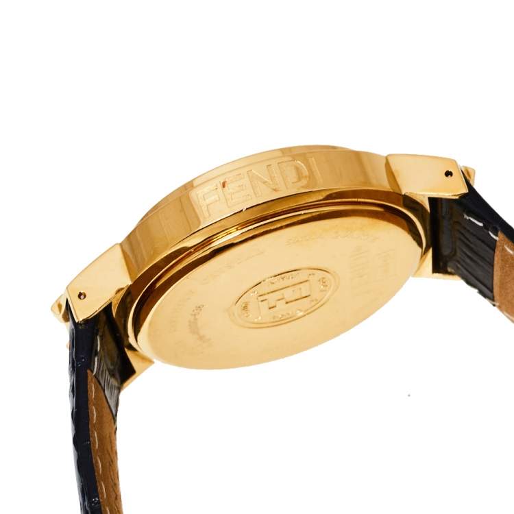 Pre Owned Fendi Black Gold Plated Stainless Steel Leather Orologi 4500G Chronograph Men's Wristwatch 39 mm