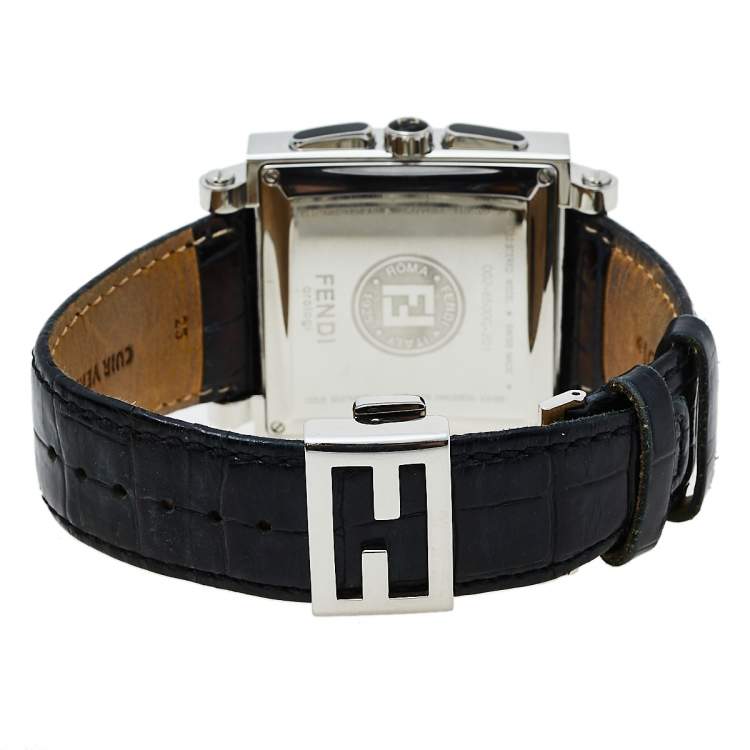 Pre Owned Fendi Black Ceramic Stainless Steel Quadro 6500G Men's Wristwatch 39 mm